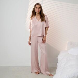 Lunya Washable Silk Crossover Pant Set in Delicate Pink